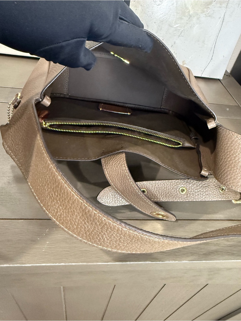 Coach Hadley Convertible Crossbody Bag Dark Stone Pebble Leather - Picture 9 of 11